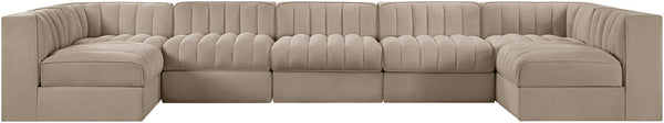 Meridian Furniture Rummi 7 Piece Velvet Modular Sectional with Channel Tufting for Modern Living Rooms 660Beige-Sec7B