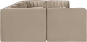 Meridian Furniture Rummi 7 Piece Velvet Modular Sectional with Channel Tufting for Modern Living Rooms 660Beige-Sec7B