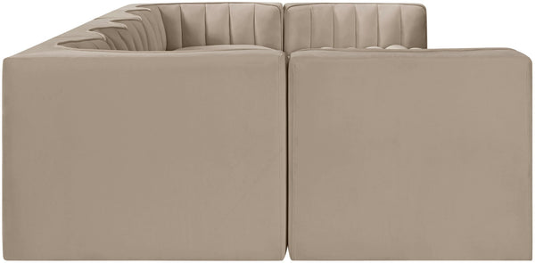 Meridian Furniture Rummi 7 Piece Velvet Modular Sectional with Channel Tufting for Modern Living Rooms 660Beige-Sec7B