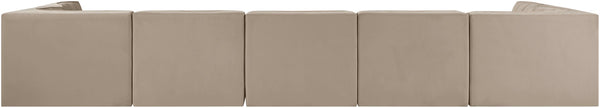 Meridian Furniture Rummi 7 Piece Velvet Modular Sectional with Channel Tufting for Modern Living Rooms 660Beige-Sec7B