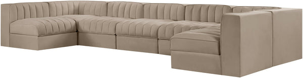 Meridian Furniture Rummi 7 Piece Velvet Modular Sectional with Channel Tufting for Modern Living Rooms 660Beige-Sec7B