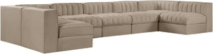 Meridian Furniture Rummi 7 Piece Velvet Modular Sectional with Channel Tufting for Modern Living Rooms 660Beige-Sec7B
