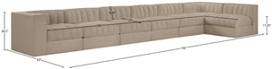 Meridian Furniture Rummi Seven Piece Modular Sectional Beige Velvet Channel Tufted Low Profile Sofa 660Beige-Sec7D