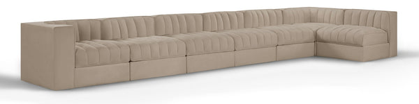 Meridian Furniture Rummi Seven Piece Modular Sectional Beige Velvet Channel Tufted Low Profile Sofa 660Beige-Sec7D