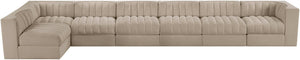 Meridian Furniture Rummi Seven Piece Modular Sectional Beige Velvet Channel Tufted Low Profile Sofa 660Beige-Sec7D