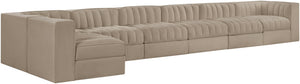 Meridian Furniture Rummi Seven Piece Modular Sectional Beige Velvet Channel Tufted Low Profile Sofa 660Beige-Sec7D