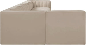 Meridian Furniture Rummi Seven Piece Modular Sectional Beige Velvet Channel Tufted Low Profile Sofa 660Beige-Sec7D