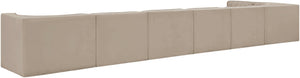Meridian Furniture Rummi Seven Piece Modular Sectional Beige Velvet Channel Tufted Low Profile Sofa 660Beige-Sec7D