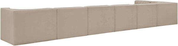 Meridian Furniture Rummi Seven Piece Modular Sectional Beige Velvet Channel Tufted Low Profile Sofa 660Beige-Sec7D