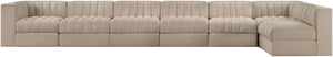 Meridian Furniture Rummi Seven Piece Modular Sectional Beige Velvet Channel Tufted Low Profile Sofa 660Beige-Sec7D