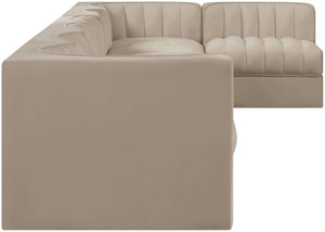 Meridian Furniture Rummi Seven Piece Modular Sectional Beige Velvet Channel Tufted Low Profile Sofa 660Beige-Sec7D