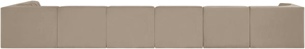 Meridian Furniture Rummi Seven Piece Modular Sectional Beige Velvet Channel Tufted Low Profile Sofa 660Beige-Sec7D