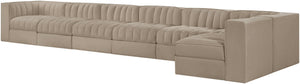 Meridian Furniture Rummi Seven Piece Modular Sectional Beige Velvet Channel Tufted Low Profile Sofa 660Beige-Sec7D