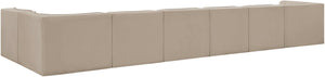 Meridian Furniture Rummi Seven Piece Modular Sectional Beige Velvet Channel Tufted Low Profile Sofa 660Beige-Sec7D
