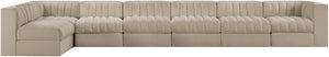 Meridian Furniture Rummi Seven Piece Modular Sectional Beige Velvet Channel Tufted Low Profile Sofa 660Beige-Sec7D