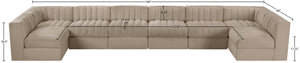 Meridian Furniture Rummi Eight Piece Modular Sectional Beige Performance Velvet Channel Tufted Sofa 660Beige-Sec8A