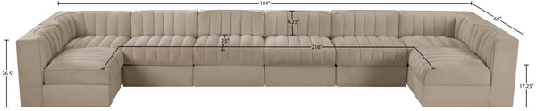 Meridian Furniture Rummi Eight Piece Modular Sectional Beige Performance Velvet Channel Tufted Sofa 660Beige-Sec8A