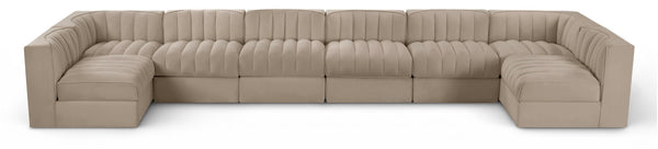 Meridian Furniture Rummi Eight Piece Modular Sectional Beige Performance Velvet Channel Tufted Sofa 660Beige-Sec8A