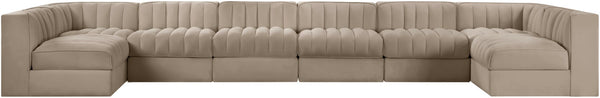 Meridian Furniture Rummi Eight Piece Modular Sectional Beige Performance Velvet Channel Tufted Sofa 660Beige-Sec8A