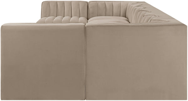 Meridian Furniture Rummi Eight Piece Modular Sectional Beige Performance Velvet Channel Tufted Sofa 660Beige-Sec8A