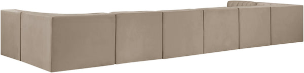 Meridian Furniture Rummi Eight Piece Modular Sectional Beige Performance Velvet Channel Tufted Sofa 660Beige-Sec8A