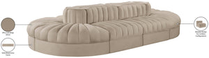 Meridian Furniture Rummi 8 Piece Modular Sectional Beige Velvet Channel Tufted Low Profile Living Room 660Beige-Sec8B