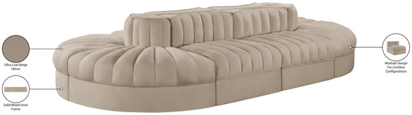 Meridian Furniture Rummi 8 Piece Modular Sectional Beige Velvet Channel Tufted Low Profile Living Room 660Beige-Sec8B