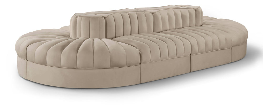Meridian Furniture Rummi 8 Piece Modular Sectional Beige Velvet Channel Tufted Low Profile Living Room 660Beige-Sec8B