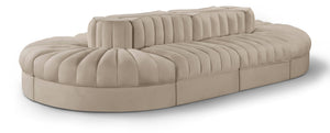 Meridian Furniture Rummi 8 Piece Modular Sectional Beige Velvet Channel Tufted Low Profile Living Room 660Beige-Sec8B