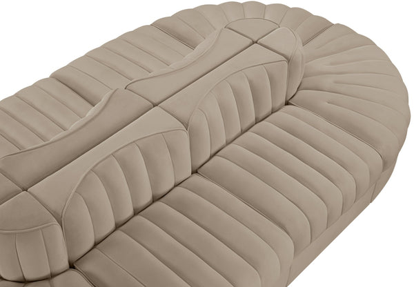 Meridian Furniture Rummi 8 Piece Modular Sectional Beige Velvet Channel Tufted Low Profile Living Room 660Beige-Sec8B