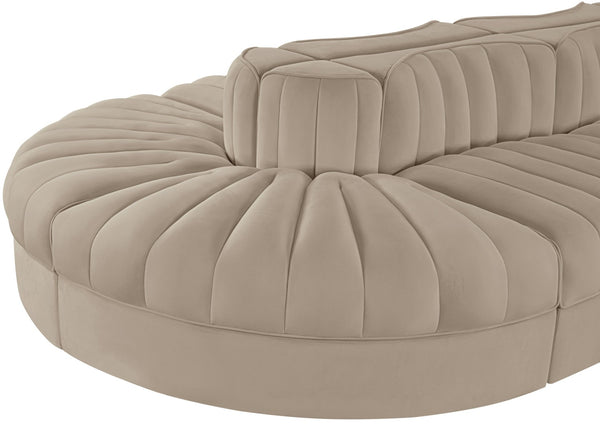 Meridian Furniture Rummi 8 Piece Modular Sectional Beige Velvet Channel Tufted Low Profile Living Room 660Beige-Sec8B