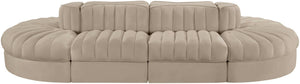 Meridian Furniture Rummi 8 Piece Modular Sectional Beige Velvet Channel Tufted Low Profile Living Room 660Beige-Sec8B