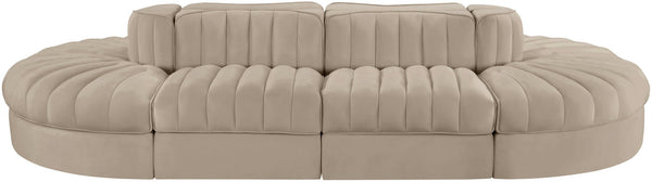 Meridian Furniture Rummi 8 Piece Modular Sectional Beige Velvet Channel Tufted Low Profile Living Room 660Beige-Sec8B