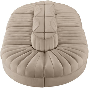 Meridian Furniture Rummi 8 Piece Modular Sectional Beige Velvet Channel Tufted Low Profile Living Room 660Beige-Sec8B