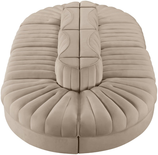Meridian Furniture Rummi 8 Piece Modular Sectional Beige Velvet Channel Tufted Low Profile Living Room 660Beige-Sec8B