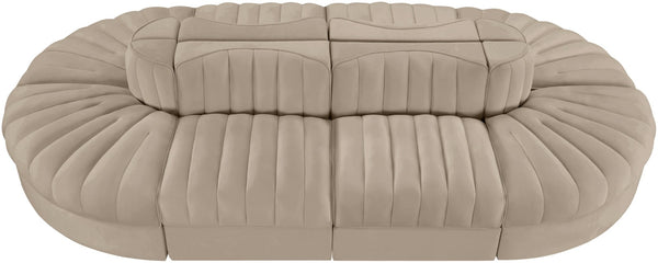 Meridian Furniture Rummi 8 Piece Modular Sectional Beige Velvet Channel Tufted Low Profile Living Room 660Beige-Sec8B