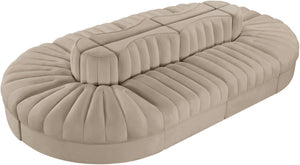 Meridian Furniture Rummi 8 Piece Modular Sectional Beige Velvet Channel Tufted Low Profile Living Room 660Beige-Sec8B