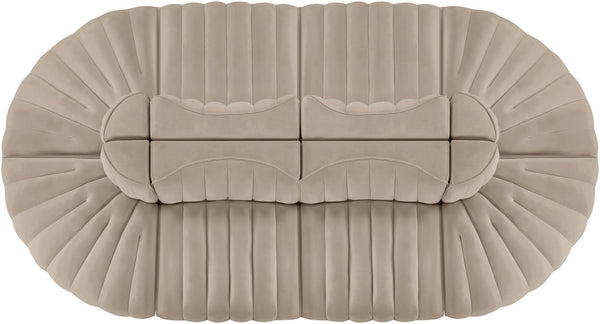 Meridian Furniture Rummi 8 Piece Modular Sectional Beige Velvet Channel Tufted Low Profile Living Room 660Beige-Sec8B