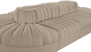 Meridian Furniture Rummi 8 Piece Modular Sectional Beige Velvet Channel Tufted Low Profile Living Room 660Beige-Sec8B