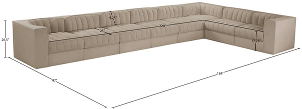 Meridian Furniture Rummi Eight Piece Modular Sectional with Channel Tufting and Velvet Performance Upholstery 660Beige-Sec8C