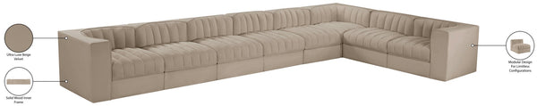 Meridian Furniture Rummi Eight Piece Modular Sectional with Channel Tufting and Velvet Performance Upholstery 660Beige-Sec8C