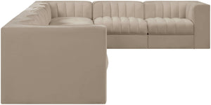 Meridian Furniture Rummi Eight Piece Modular Sectional with Channel Tufting and Velvet Performance Upholstery 660Beige-Sec8C