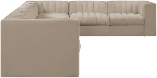 Meridian Furniture Rummi Eight Piece Modular Sectional with Channel Tufting and Velvet Performance Upholstery 660Beige-Sec8C