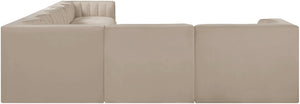 Meridian Furniture Rummi Eight Piece Modular Sectional with Channel Tufting and Velvet Performance Upholstery 660Beige-Sec8C