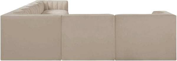 Meridian Furniture Rummi Eight Piece Modular Sectional with Channel Tufting and Velvet Performance Upholstery 660Beige-Sec8C