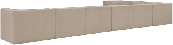 Meridian Furniture Rummi Eight Piece Modular Sectional with Channel Tufting and Velvet Performance Upholstery 660Beige-Sec8C