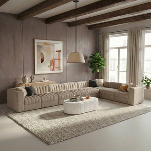 Meridian Furniture Rummi Eight Piece Modular Sectional with Channel Tufting and Velvet Performance Upholstery 660Beige-Sec8C