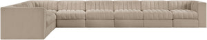 Meridian Furniture Rummi Eight Piece Modular Sectional with Channel Tufting and Velvet Performance Upholstery 660Beige-Sec8C
