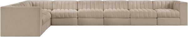 Meridian Furniture Rummi Eight Piece Modular Sectional with Channel Tufting and Velvet Performance Upholstery 660Beige-Sec8C