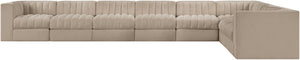 Meridian Furniture Rummi Eight Piece Modular Sectional with Channel Tufting and Velvet Performance Upholstery 660Beige-Sec8C